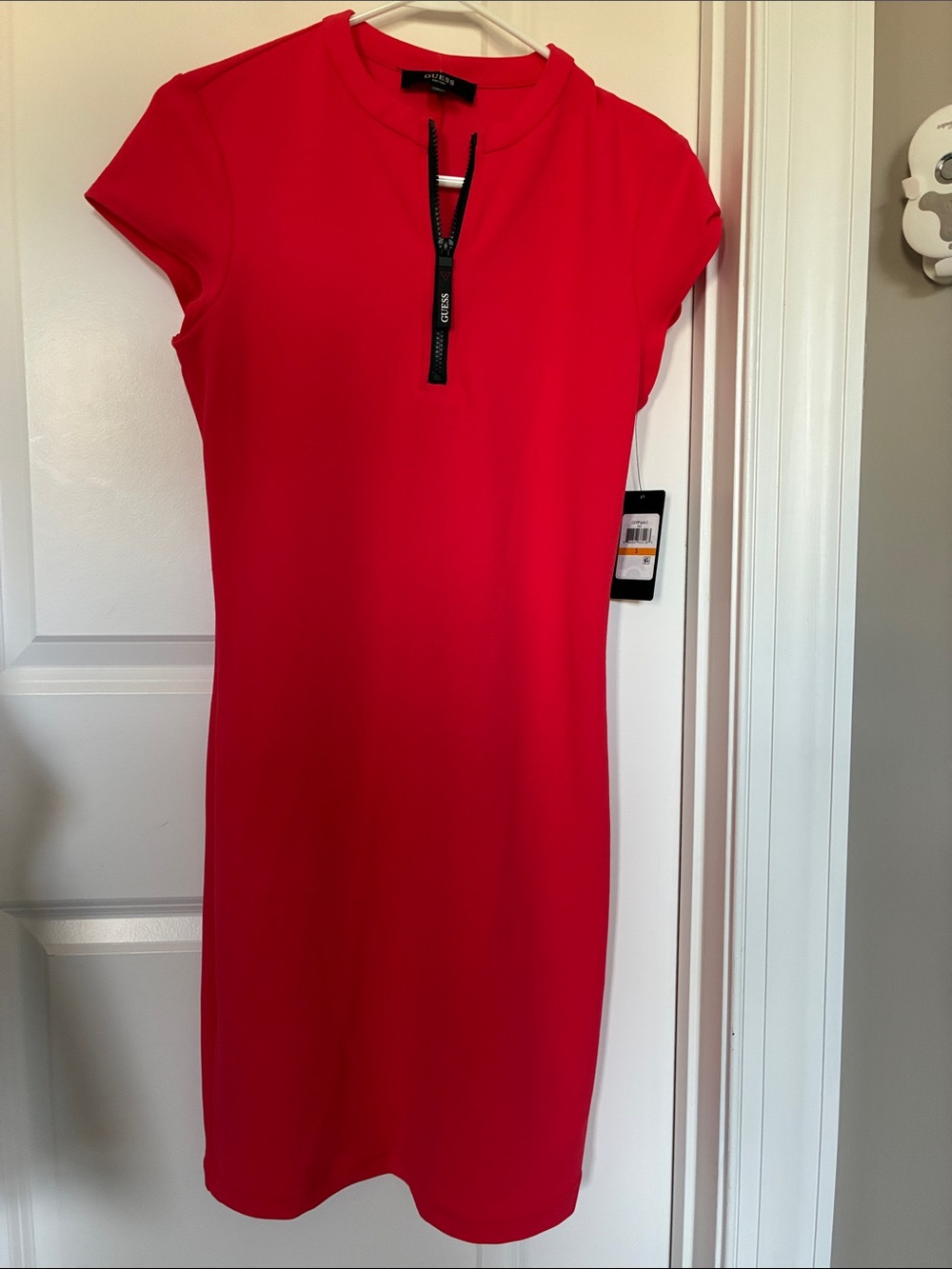 Guess Bright Red Short Sleeve Zip-Front dress